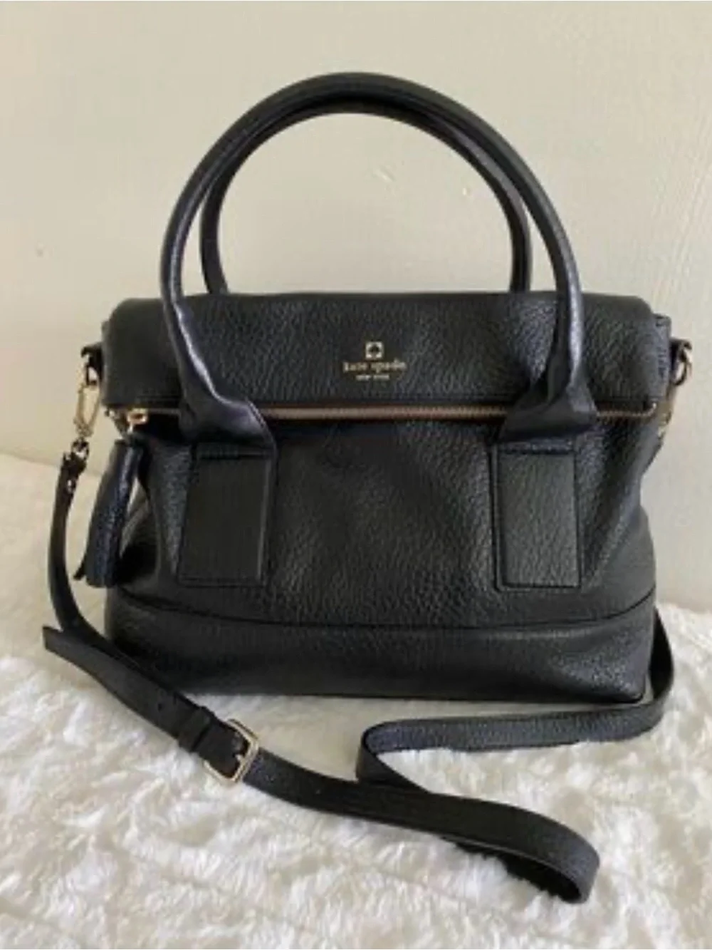kate spade Black Pebbled Leather Satchel with Removable Strap